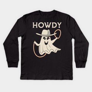 Howdy Ghost || Cute Halloween || Happy Ghost Kids Long Sleeve T-Shirt